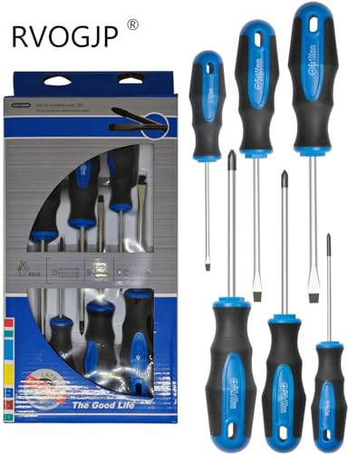 6PCS Magnetic Tip Screwdriver Set, 3 Phillips and 3 Flat, Professional Cushion Grip | 6-Piece Hand Tools Set