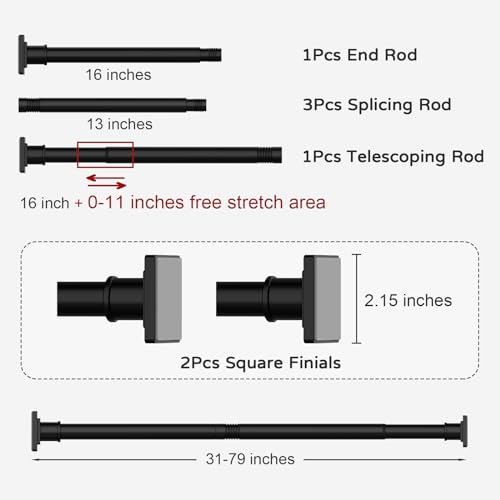 Adjustable Non-Slip Black Shower Curtain Rod - 31-79