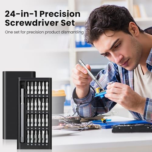 YEATEM Precision Screwdriver Set, 24 in 1 Mini Magnetic Small Screwdriver Set, Eyeglasses, Computer, Electronic, Watch Repair Kit with Phillips and Star Tiny Screw Driver,Tiny Home Kit