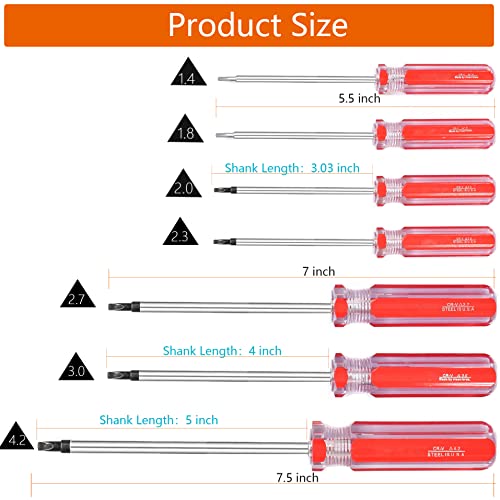 Triangle Screwdrivers Set 7 Sizes 1.4mm 1.8mm 2.0mm 2.3mm 2.7mm 3.0mm 4.2mm, SKZIRI 7in1 Triangle Screwdriver Tool Kit for Fixing Electronic Toys Household Electrical Appliances Repairs