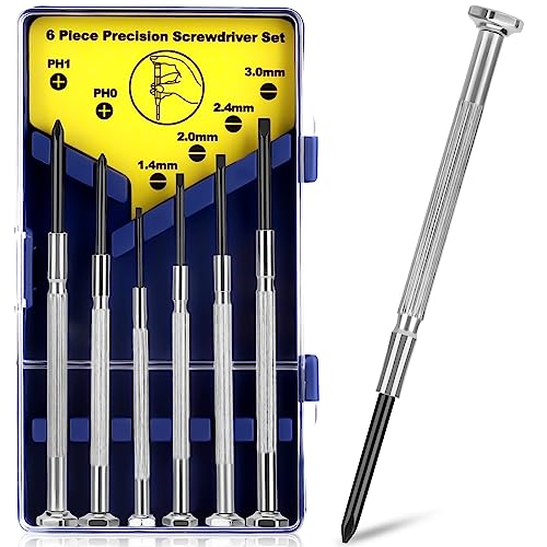 6PCS Tiny Screwdriver Set with Case, Soodeei Mini Screwdriver Set with 6 Different Size Flathead and Philips Screwdrivers, Premium Small Screwdriver Set for Watch, Toys, Computer, Jewelry, Repair.