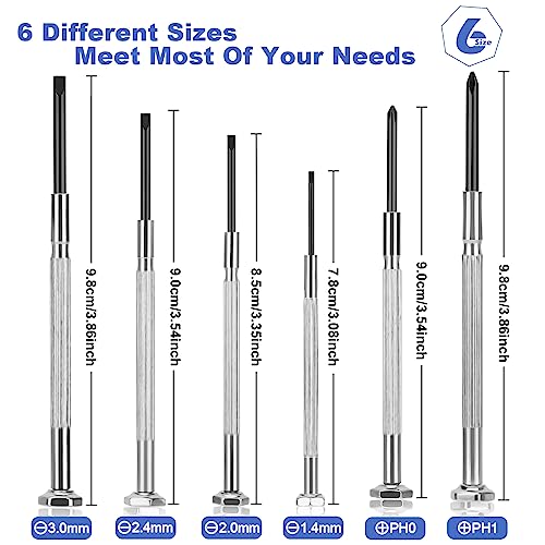6PCS Tiny Screwdriver Set with Case, Soodeei Mini Screwdriver Set with 6 Different Size Flathead and Philips Screwdrivers, Premium Small Screwdriver Set for Watch, Toys, Computer, Jewelry, Repair.