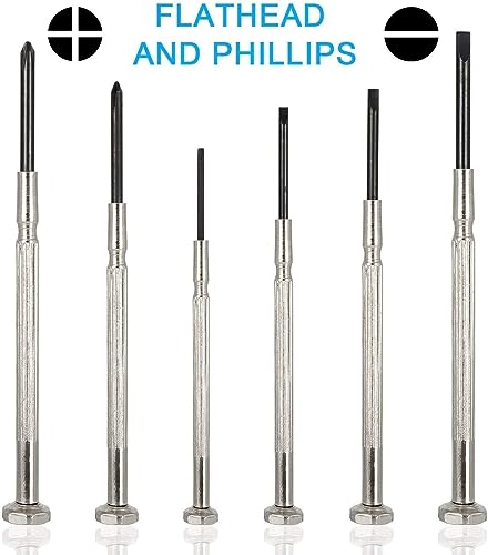 6Pcs Mini Screwdriver Set, Eyeglass Repair Screwdriver, Precision Repair Tool Kit with 6 Different Size Flathead and Philips Screwdrivers, Ideal for Watch, Jewelers (6pcs)