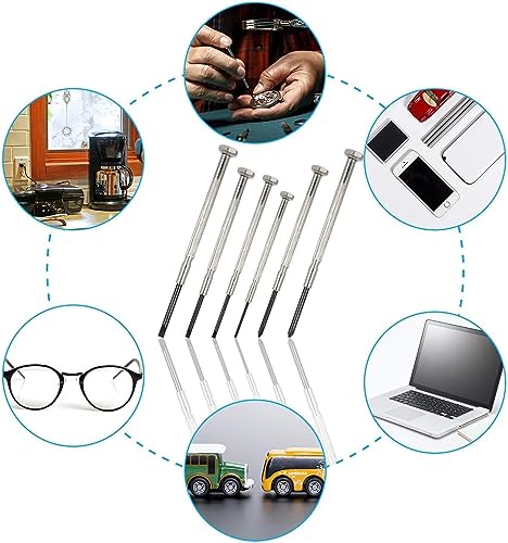 6Pcs Mini Screwdriver Set, Eyeglass Repair Screwdriver, Precision Repair Tool Kit with 6 Different Size Flathead and Philips Screwdrivers, Ideal for Watch, Jewelers (6pcs)