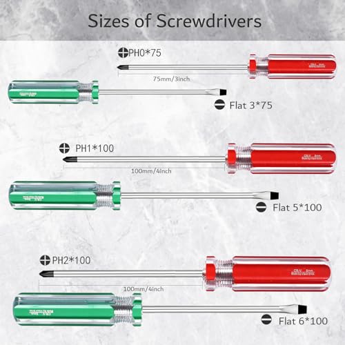 SKZIRI Phillips and Flat Head Screwdriver Set 6Pcs, 3 Phillips and 3 Flat Head Screwdriver with Magnetic Tips