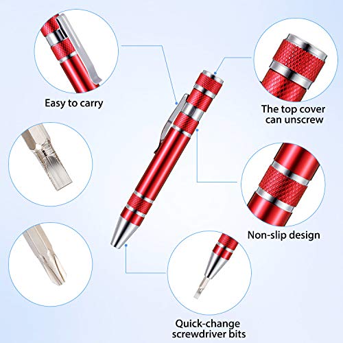 Mudder Father's Day Pen Screwdriver Gifts Multitool Handy Tool 8 in 1 Magnetic Pocket Screwdriver Multi Precision Function for Mini Gadgets Repair(4 Pieces)