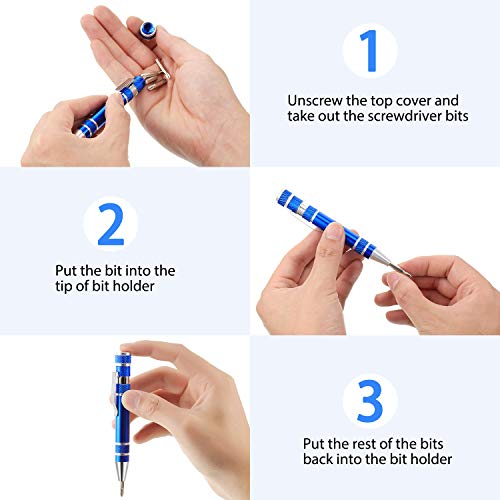 Mudder Father's Day Pen Screwdriver Gifts Multitool Handy Tool 8 in 1 Magnetic Pocket Screwdriver Multi Precision Function for Mini Gadgets Repair(4 Pieces)