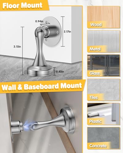 Stainless Steel Heavy Duty Magnetic Door Stoppers - 2 Pack