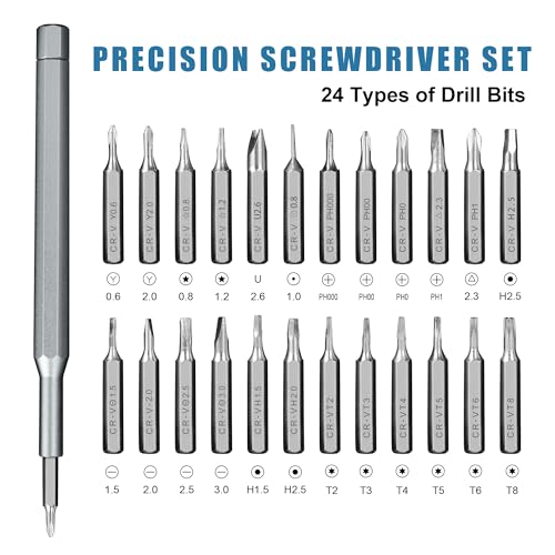 Silbingan Precision Screwdriver Set 24-in-1 Professional Mini Magnetic Screwdriver Set for Fixing Electronics Mini Tool Kits for Computer Repair, Phone, Watch, Laptop, Eyeglass- Alloy Tool Steel