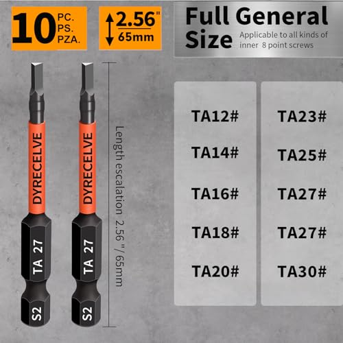 10-Pack Triangle Screwdriver Set- Premium S2 Steel Triangle Bit Set (2.56" Long Magnetic Head) Triangle Screwdriver Bits- Triangle Bits Sizes: TA12, TA14, TA16, TA18, TA20, TA23, TA25, TA27 (x2), TA30