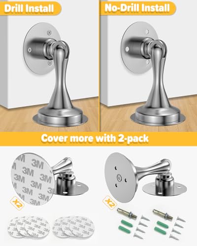 Stainless Steel Heavy Duty Magnetic Door Stoppers - 2 Pack