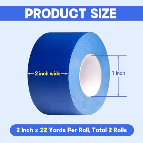 Ghelbq 2-Piece Blue Painters Tape, 2 Inch Blue Painters Masking Tape Bulk for Multi-Surface,Produce Sharp Lines, Masking Tape for DIY Crafts & Arts,Labeling, Home(22 Yards x 2 Rolls)