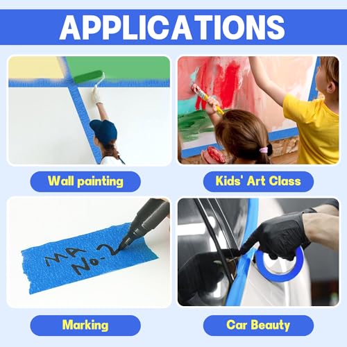 Ghelbq 2-Piece Blue Painters Tape, 2 Inch Blue Painters Masking Tape Bulk for Multi-Surface,Produce Sharp Lines, Masking Tape for DIY Crafts & Arts,Labeling, Home(22 Yards x 2 Rolls)