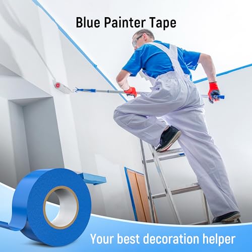DoHome Painters Tape, 9 Rolls Masking Tape, Masking Master with Adhesive Backing, Blue Tape for Home, Office, School Stationery, DIY Art, Crafts, Labeling (0.94Inch X 65 FT), Total 590 FT