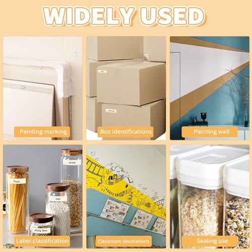 4 Pack Masking Tape, White Painters Tape, Artist Tape for Wall, Painting, Home, Office, School Stationery, Arts, Crafts 0.4" 0.6" 0.8” 1” x 55yds, 220 Yard in Total