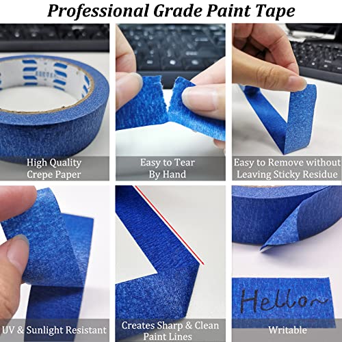 4 Rolls Premium Blue Painters Tape, Masking Tape, Adhesive Paint Tape, Painter's Paper Tape for Wall Painting, DIY Artist Crafts Arts, Decorations, Drafting, No Residue, Easy Removal, 0.94in x 22yd
