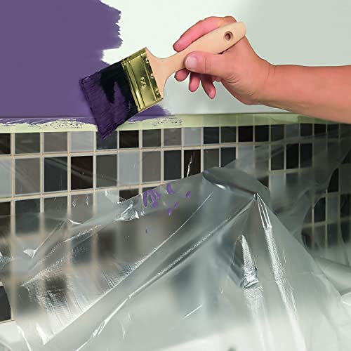 Painters Plastic With Tape, Pre-Taped Masking Film, 4 Rolls Automotive Best Tape and Drape, Paint Adhesive Protective Film Roll for Covering Skirting, Frames, Cars and Auto Body (5 X 65-Feet)