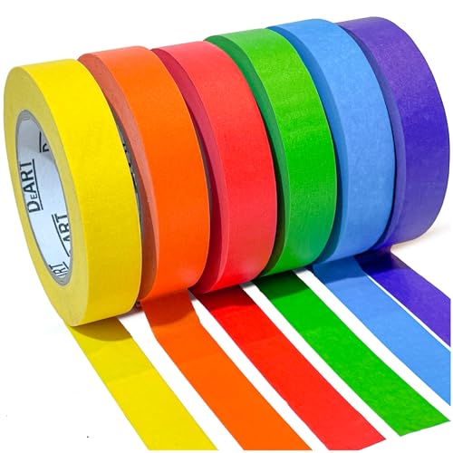 Masking Tape - EXTRA LONG 1008 FEET x 1 Inch - Painters Tape Assortment, 6 Color Painter Tape Rolls, Colored Labeling Paper Tape for Bullet Journals Party Decorations DIY Craft Artist Tape Art Tape