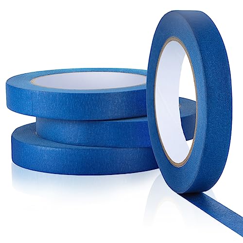 UMETDO Blue Painters Tape Masking Tape Bulk, Blue Tape for Painting Automotive Walls, Paint for Indoors & Outdoors, 1/2 inch Wide x 50 Yards, 200 Yard in Total