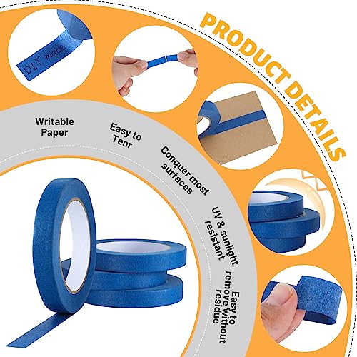 UMETDO Blue Painters Tape Masking Tape Bulk, Blue Tape for Painting Automotive Walls, Paint for Indoors & Outdoors, 1/2 inch Wide x 50 Yards, 200 Yard in Total