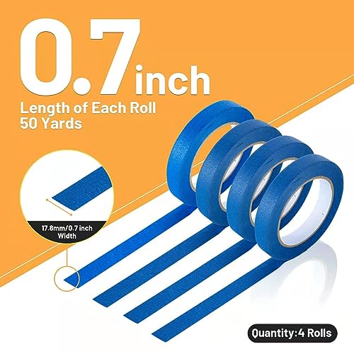 UMETDO Blue Painters Tape Masking Tape Bulk, Blue Tape for Painting Automotive Walls, Paint for Indoors & Outdoors, 1/2 inch Wide x 50 Yards, 200 Yard in Total