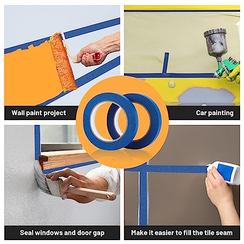 UMETDO Blue Painters Tape Masking Tape Bulk, Blue Tape for Painting Automotive Walls, Paint for Indoors & Outdoors, 1/2 inch Wide x 50 Yards, 200 Yard in Total