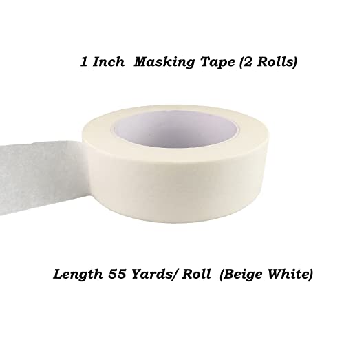 Zellykool Masking Tape 1 Inch, 2 Rolls Painter's Tape 1 Inch x 55 Yards, Painting Adhesive Tape for Painting, Home, Office, School Stationery, Arts, Crafts, Decoration (Beige White)