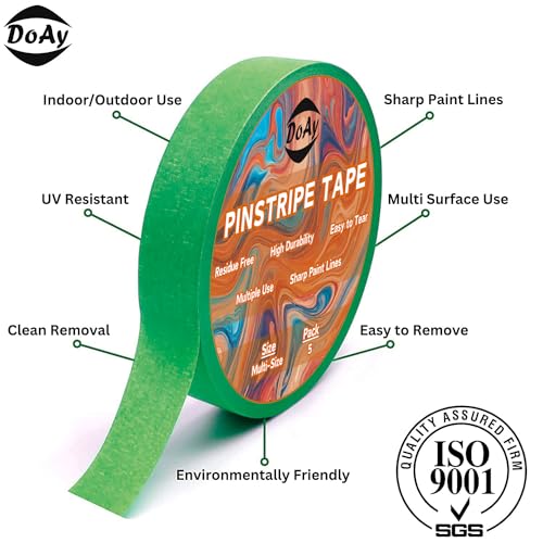 DOAY 5 Rolls Pinstripe Tape - Masking Tape 1/16", 1/8", 1/4", 1/2", 3/4" - Thin Painters Masking Automotive Tape for DIY, Car, Auto, Paint, Art, Tumblers (Green)