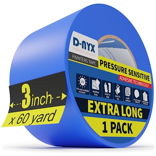 D-NYX 1 Pack Professional Painters Tape 3 inches x 60 Yards Sharp Edge Line Technology Residue-Free Multi-Surface Blue Painter Tape Paper Masking Paint Tape for Wall Art Renovation