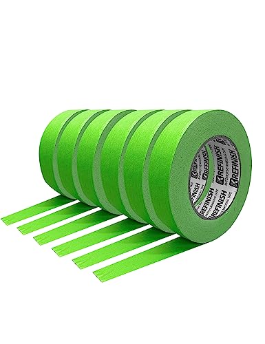 KREFINISH Painters Tape for Car Paint Green No Residue Automotive Masking Tape for Automotive Paint - Heat Resistant for Paint Booth, 0.7 Inches x 60 Yards, 6 Rolls