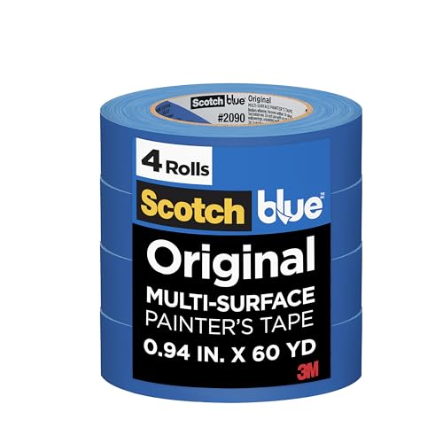 ScotchBlue Original Multi-Surface Painter's Tape, 0.94 Inches x 60 Yards, 4 Rolls, Blue, Paint Tape Protects Surfaces and Removes Easily, Multi-Surface Painting Tape for Indoor and Outdoor Use
