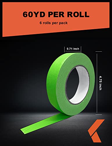 KREFINISH Painters Tape for Car Paint Green No Residue Automotive Masking Tape for Automotive Paint - Heat Resistant for Paint Booth, 0.7 Inches x 60 Yards, 6 Rolls
