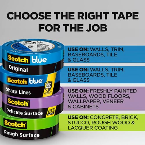 ScotchBlue Original Multi-Surface Painter's Tape, 0.94 Inches x 60 Yards, 4 Rolls, Blue, Paint Tape Protects Surfaces and Removes Easily, Multi-Surface Painting Tape for Indoor and Outdoor Use