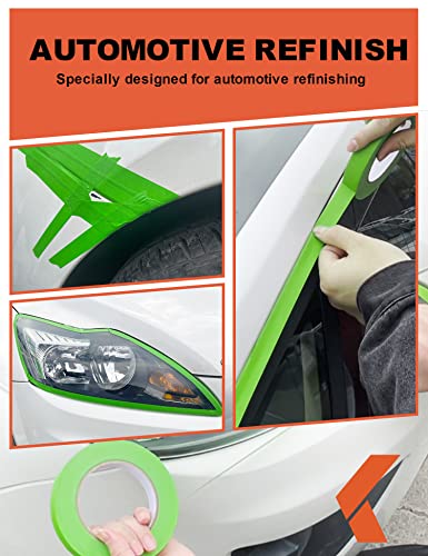 KREFINISH Painters Tape for Car Paint Green No Residue Automotive Masking Tape for Automotive Paint - Heat Resistant for Paint Booth, 0.7 Inches x 60 Yards, 6 Rolls