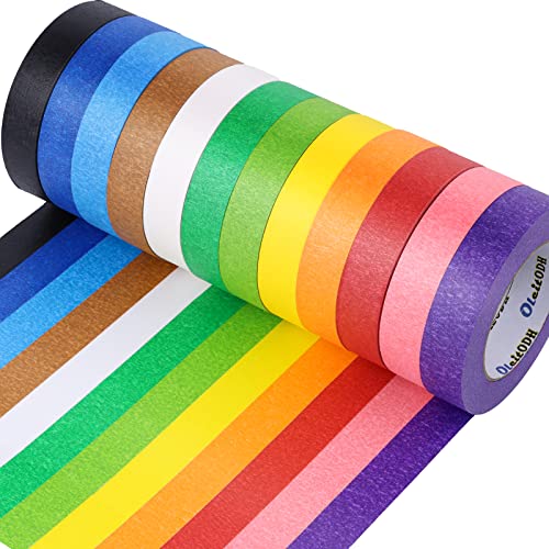 Oleitodh 12 Rolls Colored Masking Tape-1 inch x 660 Yards Painters Tape, Rainbow Colors Rolls Bulk Kids Colorful Paper Marking Tape Decorative Arts Crafts Labeling DIY School Classroom Supplies