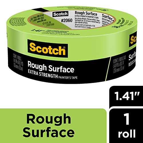 Scotch Painter's Tape Rough Surface Extra Strength Painter's Tape, Green, Tape Protects Surfaces and Removes Easily, Rough Surface Painting Tape for Indoor and Outdoor Use, 1.41 Inches x 60.1 Yards, 1 Roll