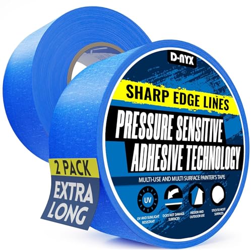 D-NYX 2 Pack Professional Painters Tape 2 inch 120 Yards Sharp Edge Line Technology Residue-Free Multi-Surface Blue Painter Tape Paper Masking Paint Tape for Wall Art Renovation