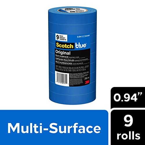 Scotch Painter's Tape Original Multi-Surface Painter's Tape, 0.94 Inches x 60 Yards, 9 Rolls, Blue, Paint Tape Protects Surfaces and Removes Easily, Multi-Surface Painting Tape for Indoor and Outdoor Use