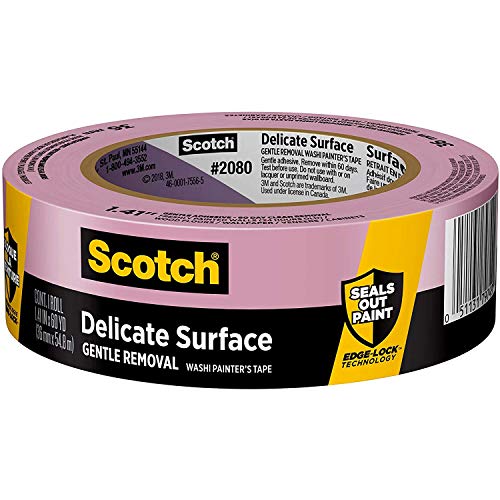 Scotch Delicate Surfaces Painters Tape, 0.94 in x 60 yd, Damage-Free Painting Prep, Protect Delicate Surfaces, UV & Sunlight Resistant, Solvent-Free Adhesive, Indoor Masking Tape, 1 Roll (2080EL-24E)