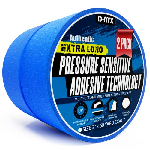 D-NYX 2 Pack Professional Painters Tape 2 inch 120 Yards Sharp Edge Line Technology Residue-Free Multi-Surface Blue Painter Tape Paper Masking Paint Tape for Wall Art Renovation