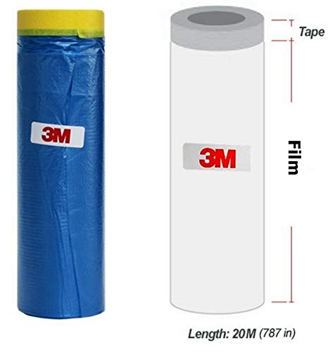 Plastic Sheeting Automotive Masking Tape - Multi Size Pack - No Residue Painters Plastic Drop Cloth for Painting - Plastic Paint Tape and Drape - Pre-Taped Masking Film (65 Feet) (3 of Set (35.4 in))