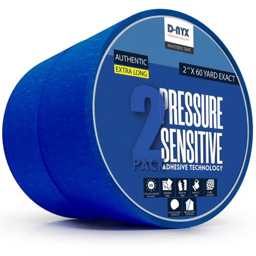 D-NYX 2 Pack Professional Painters Tape 2 inch 120 Yards Sharp Edge Line Technology Residue-Free Multi-Surface Blue Painter Tape Paper Masking Paint Tape for Wall Art Renovation