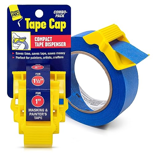 Foampro 149 Tape Cap Compact Tape Dispenser, 3-Pack for 1”, 1 1/2” and 2” Masking and Painter’s Tape | DIY Painting Accessories | Tape Corners, Create Labels, Arts & Crafts Projects & More!