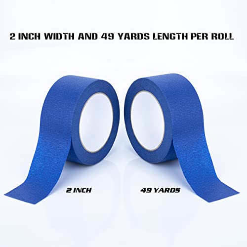 XUXU Blue Painters Tape, 2 Inch Blue Painters Masking Tape Bulk for Multi-Surface, Produce Sharp Lines, Residue-Free 196 Yards Total Blue Tape Set of 4 Rolls