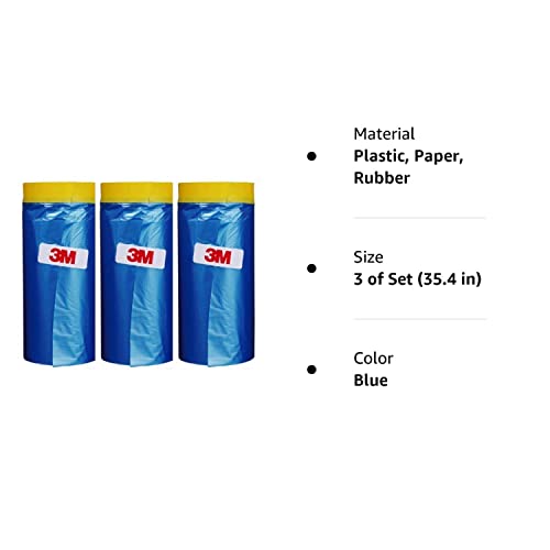 Plastic Sheeting Automotive Masking Tape - Multi Size Pack - No Residue Painters Plastic Drop Cloth for Painting - Plastic Paint Tape and Drape - Pre-Taped Masking Film (65 Feet) (3 of Set (35.4 in))