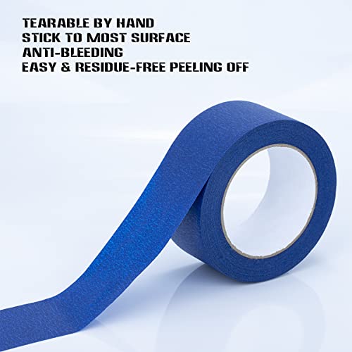 XUXU Blue Painters Tape, 2 Inch Blue Painters Masking Tape Bulk for Multi-Surface, Produce Sharp Lines, Residue-Free 196 Yards Total Blue Tape Set of 4 Rolls