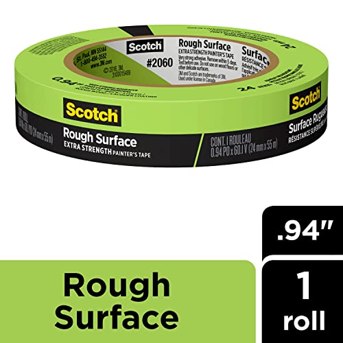 Scotch Rough Surface Extra Strength Painter's Tape, 0.94 in x 60.1 yd, Tape Protects Surfaces and Removes Easily, Rough Surface Painting Tape for Indoor and Outdoor Use, 1 Roll (2060-24AP)