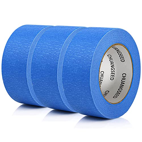 CHUANGSEED 3-Pack Blue Painters Tape 1.88 Inches x 60 Yards Blue Masking Tape Bulk - Sharp Edge Line Technology, Produces Sharp Lines Residue-Free and Artisan Grade Wall Trim Tape