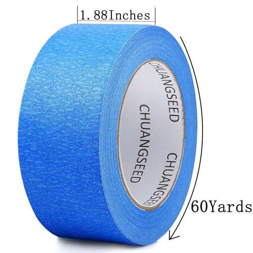 CHUANGSEED 3-Pack Blue Painters Tape 1.88 Inches x 60 Yards Blue Masking Tape Bulk - Sharp Edge Line Technology, Produces Sharp Lines Residue-Free and Artisan Grade Wall Trim Tape