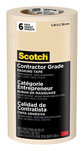 Scotch Painter's Tape Contractor Grade Masking Tan, Tape for General Use, Multi-Surface Adhesive Tape, 1.41 Inches x 60.1 Yards, 6 Rolls